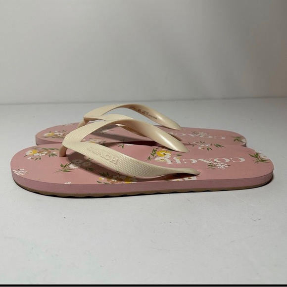 Coach Womens Flip Flops Floral Pattern Pink/Tan Size 8B (FG3437) - Picture 2 of 9